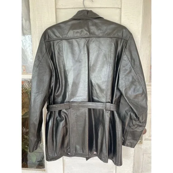 Vintage 1970s Lomeli Of California Leather Jacket Belted Size 42 Mens Black - Picture 11 of 16